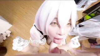 Em cosplayer bj cho bắn vào mồm phê