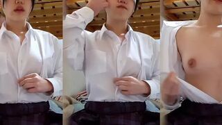 Em học sinh Nhật Bản nứng quá vừa học về đã cởi đồ thủ dâm rồi