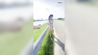 Dắt con cho cái ra đường đi dạo vú to lồn ngon cho người la xem dâm đãng kích thích