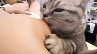 Cô chủ dâm dục cho mèo lồn bú vú, các bạn nữ nên học theo vì cực nứng 💦💦💦 (1)