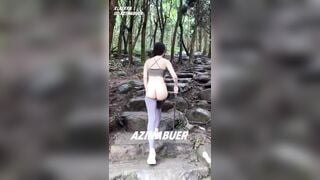 Dâm nữ mặc quần legging bó sát đi leo núi rồi cởi ra khoe mông public