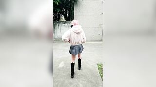 Huấn luyện e slave tóc hồng vú siêu bự dâm đãng lén lút show hàng ngoài đường #4